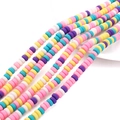 Vibrant mixed color flat round polymer clay beads for DIY jewelry and bracelets - 6x3mm 39cm/Strand Approx 115 Beads / Pink and Purple Series