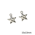 Versilberter Sternanhänger mit Gravur I love you für DIY Schmuckherstellung - Gravierter Stern / 10er Pack / Antiksilber