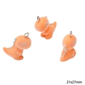Three orange flocked dinosaur charms with blue spikes for DIY jewelry crafts 21x27mm - Dinosaur (21x27mm) (1 Piece/Pack)