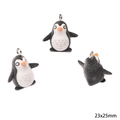 DIY penguin flocking charms in black and white with metal rings, size 23x25mm - Penguin (23x25mm) (1 Piece/Pack)