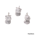 Cute grey flocked cat charm for DIY jewelry making, 14x24mm kitten pendant for phone chains - Cat (14x24mm) (1 Piece/Pack)