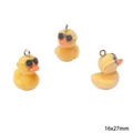 Three-piece set of flocked yellow duck pendants with sunglasses and silver metal rings - Little Duck (16x27mm) (1 Piece/Pack)