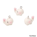 Three white and pink flocked elephant pendants for DIY jewelry with 15x19mm size label - Elephant (15x19mm) (1 Piece/Pack)
