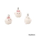 Three cute white flocked bunny charms for DIY jewelry making, size 16x20mm with metal loops - Rabbit (16x20mm) (1 Piece/Pack)