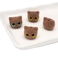 Brown flocked cat head beads with large eyes for DIY handmade jewelry crafts - 19x17mm / 1 Piece Pack / Chocolate