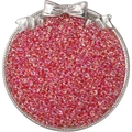 Vibrant pink iridescent glass seed beads displayed on a silver decorative bow tray - 10g/Pack (2x4mm) / Red