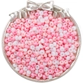 Perles en verre de 5mm rose et blanc effet peinture sur un plateau argenté décoratif - 10g/Paquet (env. 60 pièces) / Série Rose