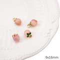 Ciondoli pesca rosa placcati oro 14K con foglie verdi per gioielli fai-da-te 9x16mm - Pesca con Foglia Verde / 9x13mm (1 pezzo/confezione) / Colore Pasta di Fagioli a Gradiente Casuale