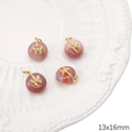 Ciondoli sacchetto della fortuna pesca 13x16mm in rame placcato oro 14K con agata rosa - Fibbia Pingan con Fiocco / 13x16mm (1 pezzo/confezione) / Colore Pasta di Fagioli a Gradiente Casuale