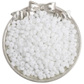 Bulk 6x3mm white rondelle glass beads on a decorative silver tray for DIY jewelry making - White