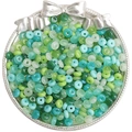 Assorted green 6x3mm wheel glass beads in vintage silver tray for DIY jewelry making - Green Series