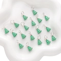 Set of 16 green enamel Christmas tree charms with festive silver metal ring accents - Green Decorated Christmas Tree Style (#11)