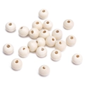 8mm natural light wood round beads with pre-drilled holes for DIY jewelry making - Off White