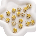 Golden cube charm with yellow floral enamel pattern and ring for DIY jewelry making - 5 Pieces / 14mm / Gold Yellow