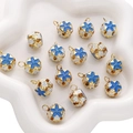 Blue cloisonné flower charm with gold frame and white textured finish for DIY jewelry - 5 Pieces / 14mm / Sapphire Blue