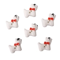 Set of 6 white ceramic puppy buttons with red bows for DIY jewelry and crafts - White Dog with Red Bow Style (#12)