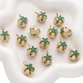 Green and white floral cloisonne bell charms for DIY jewelry and accessory making - 5 Pieces / 14mm / Dark Green
