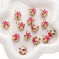Pink floral enamel cloisonné bell charms for DIY handmade jewelry and accessory making - 5 Pieces / 14mm / Rose Red
