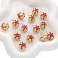 Set of 14 gold cloisonné bells with red floral patterns for DIY jewelry making - 5 Pieces / 14mm / Red