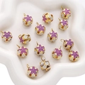 Set of 14 pieces golden cloisonne ball charms with purple floral patterns and white cutouts - 5 Pieces / 14mm / Purple