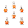 Set of 6 cute white rabbit ceramic buttons for DIY jewelry making and craft projects - Rabbit in Orange Dress Style (#17)