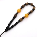 Cordón trenzado con cuentas negras, ámbar amarillo y detalles de madera natural - Estilo #02 (12-14cm)