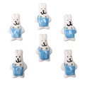Ceramic white rabbit buttons with blue overalls for DIY jewelry and sewing projects - Rabbit in Sky Blue Dress Style (#19)