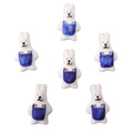 Set of six white ceramic bunny buttons with blue apron for DIY jewelry making - Rabbit in Royal Blue Dress Style (#20)