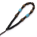 Handcrafted beaded lanyard with turquoise accents and wood beads on brown woven cord - Style #05 (12-14cm)
