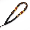 Beaded wrist strap with wenge wood, amber-like resin beads and braided cord for slingshots - Style #06 (12-14cm)