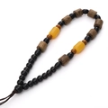 Braided lanyard with natural wooden beads and yellow amber resin cylinder accents - Style #07 (12-14cm)