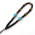 Ethnic style black beads strap with green turquoise and wood cylinders - Style #08 (12-14cm)