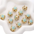 Golden 14mm hollow cloisonne bell pendant with light blue enamel flower patterns - 5 Pieces / 18mm / Blue