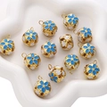 Golden hollow cloisonné bells with blue enamel flowers for DIY jewelry making - 5 Pieces / 18mm / Sapphire Blue