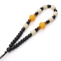 Handcrafted woven cord lanyard with yellow amber beads and dark brown wooden spacers - Style #11 (12-14cm)