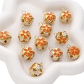 Hollow cloisonne bell pendant with orange and white enamel flowers on golden metal base - 5 Pieces / 18mm / Orange