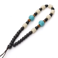 Ethnic style braided lanyard with blue turquoise beads and polished black wood spheres - Style #12 (12-14cm)