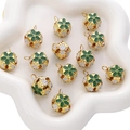 Hollow gold flower charms with green and white enamel for DIY jewelry making - 5 Pieces / 18mm / Dark Green