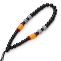 Handcrafted woven prayer beads with multi-color stones, yellow cylinders, and brown tassels - Style #13 (12-14cm)
