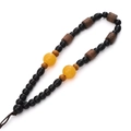 Braided lanyard with black beads, wooden accents, and vibrant yellow decorative globes - Style #14 (12-14cm)