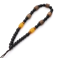 Ethnic style braided cord with black beads, yellow accents, and wood grain textured beads - Style #16 (12-14cm)