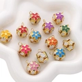Colorful cloisonne enamel flower bell pendants in gold plating for DIY jewelry making - 10 Pieces Pack / 18mm / Random Mixed Colors