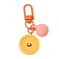 Llavero con mosquetón naranja colgante de silicona de carita sonriente y cuenta rosa - Smiley Redondo (FKY104) / Naranja