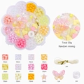 DIY Perlen-Set im Blütenetui mit rosa und gelben Acrylsternen, Herzen und Gummiband - 1 Schachtel / Gelb Rosa Traum Blume Schmetterling