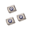 Tre ciondoli italiani in acciaio inossidabile lucido con smalto blu Evil Eye decorato - Nuovo Malocchio / 1 Pezzo (Lunghezza circa 1cm)