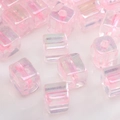 Pink AB coating cube glass beads for DIY jewelry making handmade bracelets and necklaces - Pink Iridescent Translucent