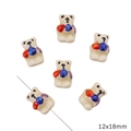 Hand-painted ceramic cream bear beads for DIY jewelry making with colorful ball detail - Yellow Fruit Bear Style (BCD030-10) / 1 Piece Pack