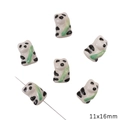Hand-painted panda ceramic beads holding green bamboo for DIY jewelry making 11x16mm - White Bamboo Leaf Bear Style (BCD030-12) / 1 Piece Pack