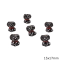 Handmade 15x17mm black ceramic puppy beads with white dots and red collar for DIY jewelry - Black Dull Puppy Style (BCD030-27) / 1 Piece Pack