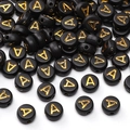 Flat round black acrylic beads with gold letter A for DIY bracelet making projects - Letter A / 4x7mm (50 Pieces/Pack) / Black With Gold Text